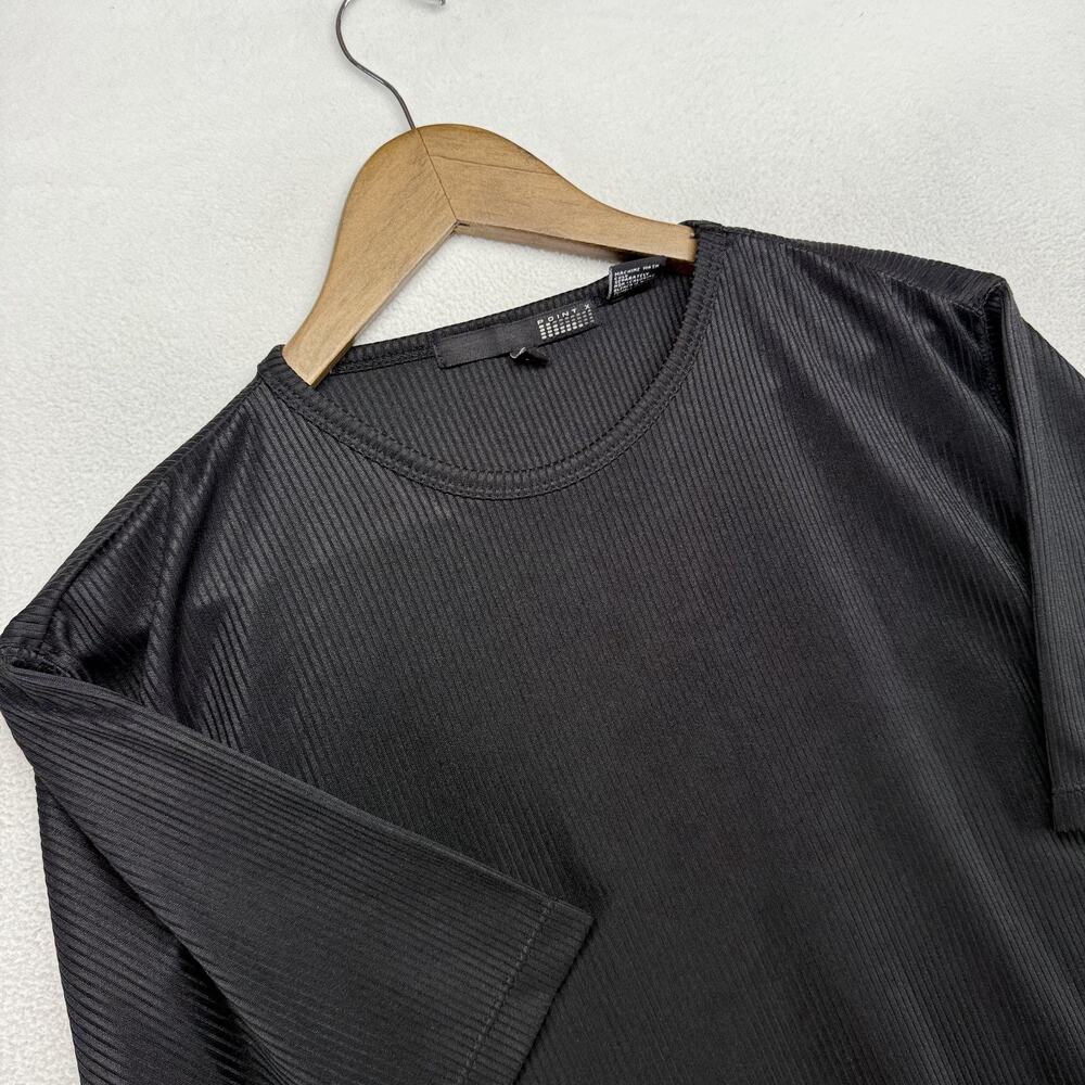 Vintage Rave Shirt Mens Medium Black Blank Ribbed Shiny Metallic Disco Y2k 2000s